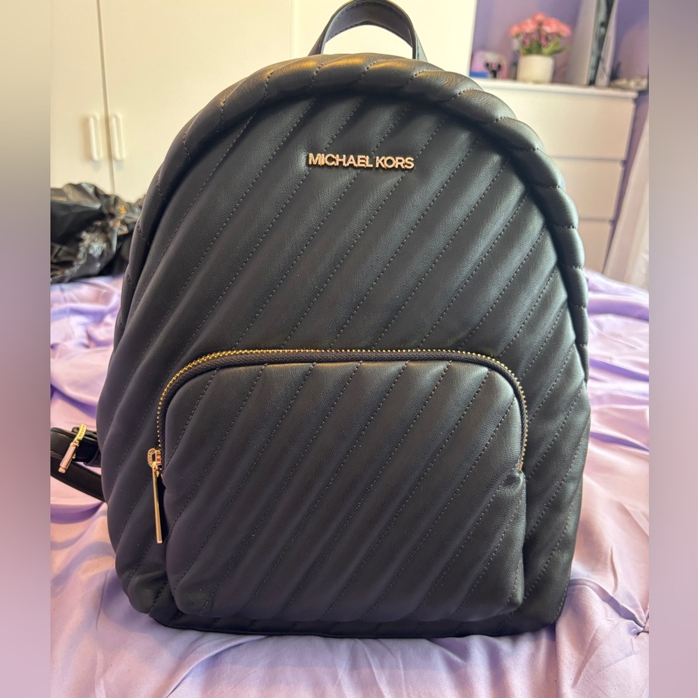 Michael Kors: Erin Medium Quilted Backpack, Vegan Faux Leather, Color: Black